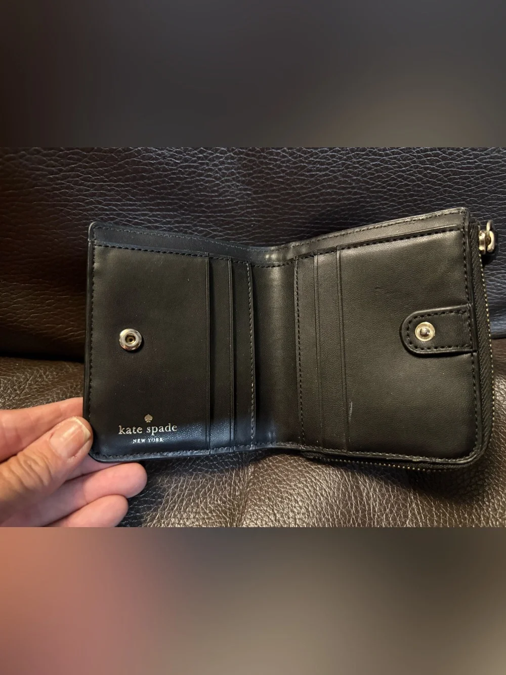 kate spade Black Pebbled Leather Zip Card Wallet